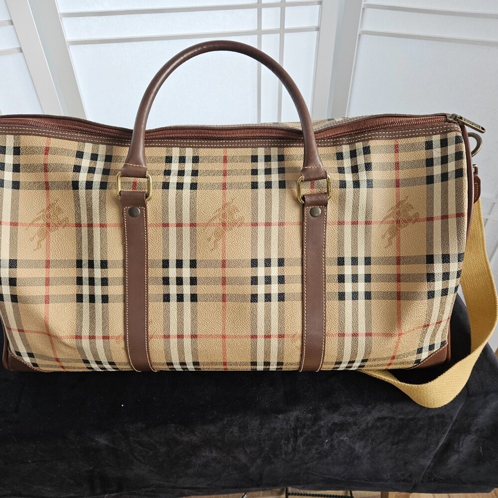 Burberrys Vintage Haystack Boston Brown PVC Travel Bag - EUC - Picture 6 of 16